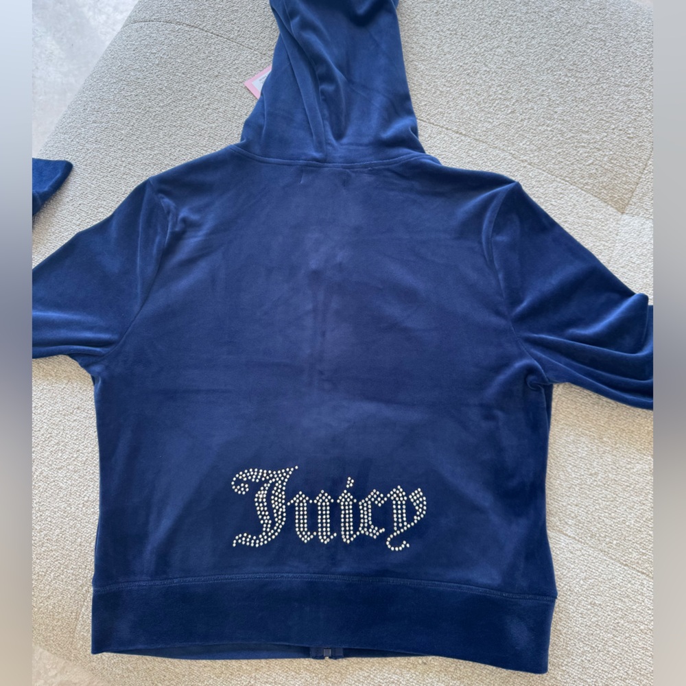 NWT JUICY COUTURE BLUE BLING TRACKSUIT SHORTS AND HOODIE SET - SIZE L - Picture 2 of 6